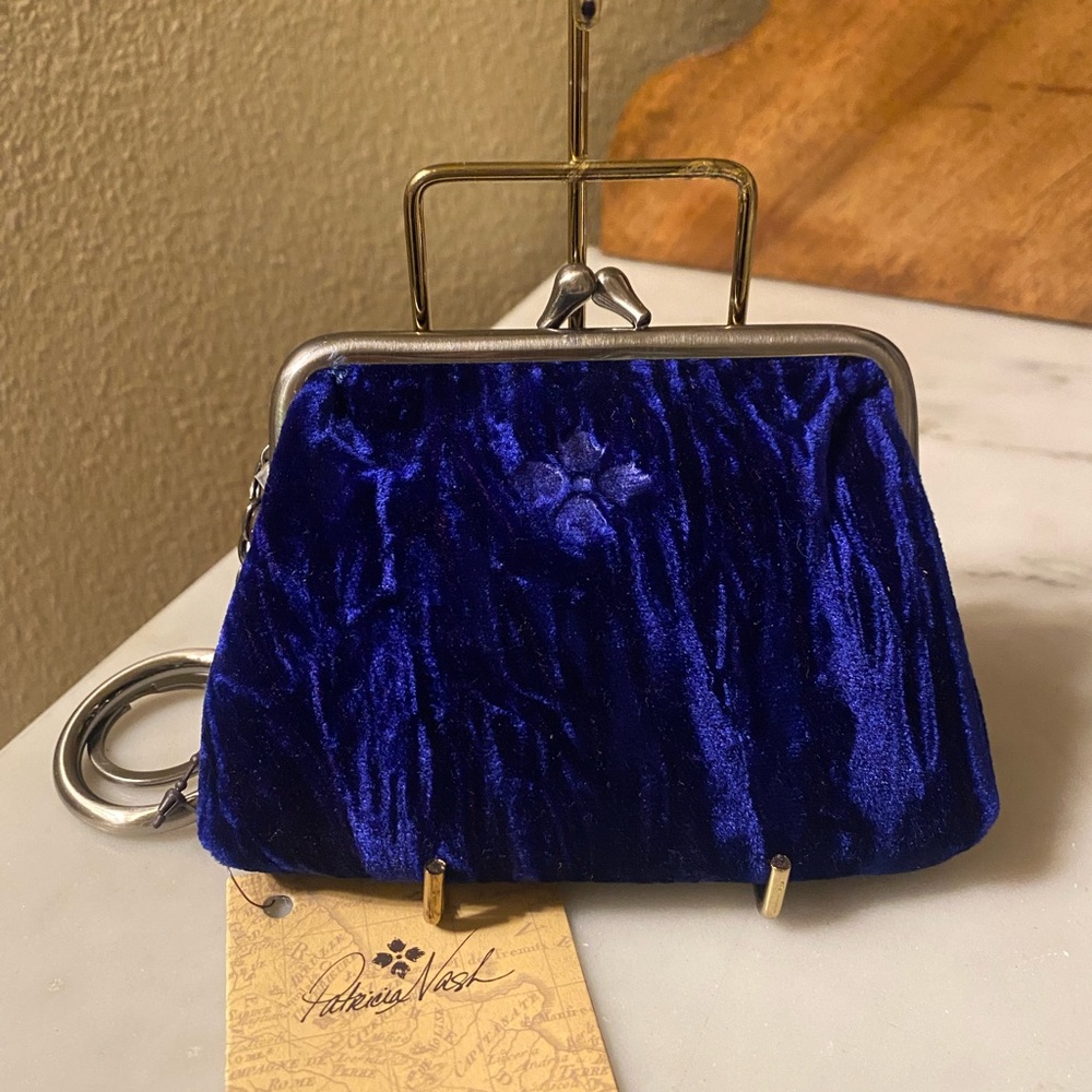 Patricia Nash Deep Blue Crushed Velvet Kiss-Lock Borse coin purse